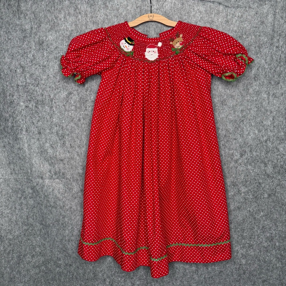 StellyBelly Red Polka Dot Holiday Smoked Children's‎ Dress- Sz 5